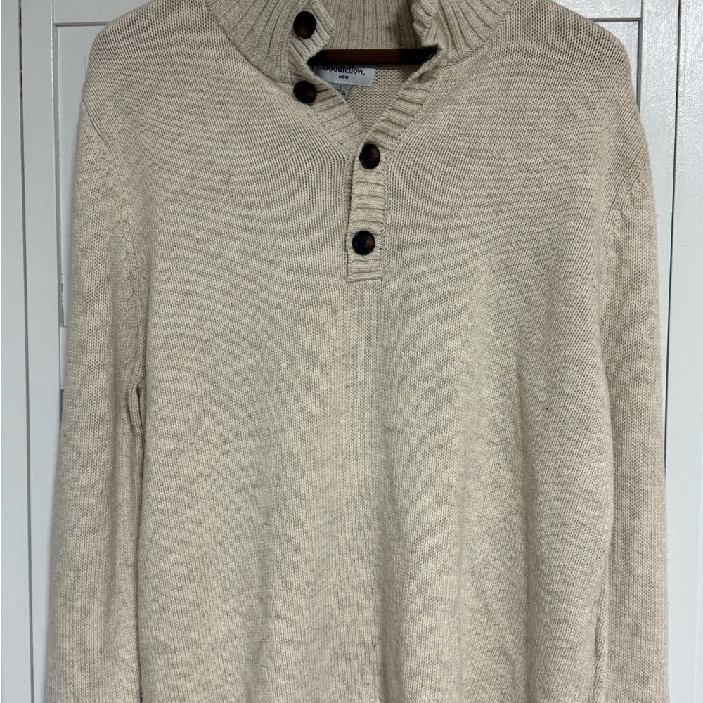 Men's Beige Button-Up Sweater